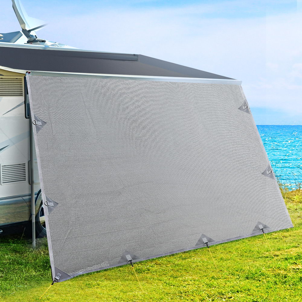 Caravan Privacy Screen 3.7x1.95M Roll Out Awning Sun Shade End Wall – Grey