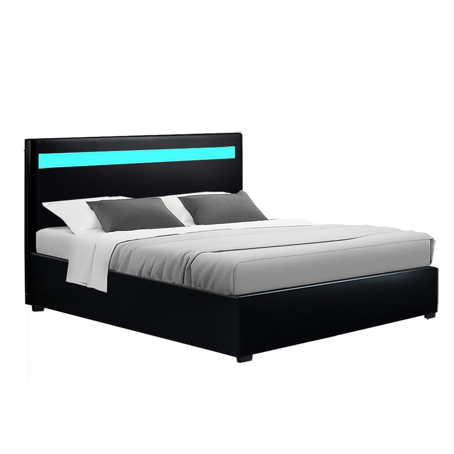 Cole Artiss Double Size Gas Lift Bed Frame with LED – Black Upholstered Base