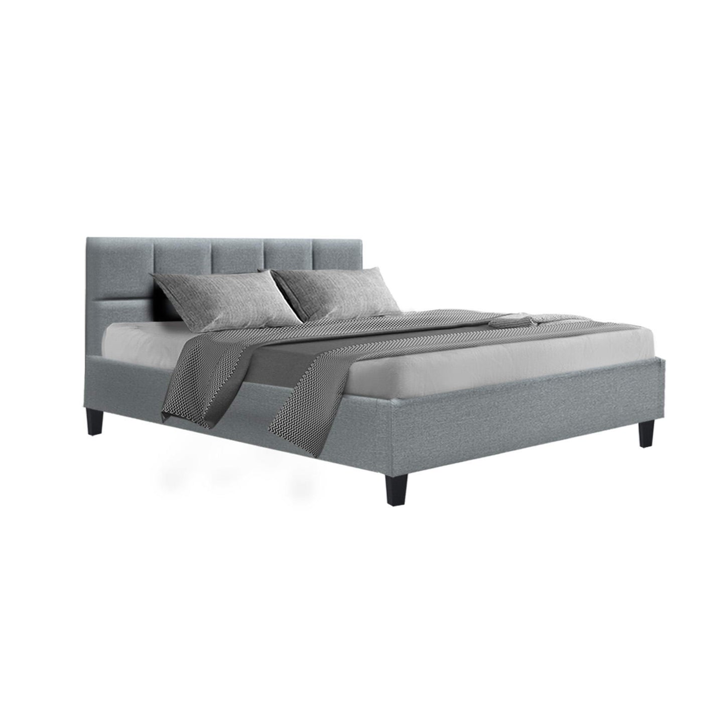 Tino Artiss Queen Size Bed Frame – Grey Fabric Upholstered Platform