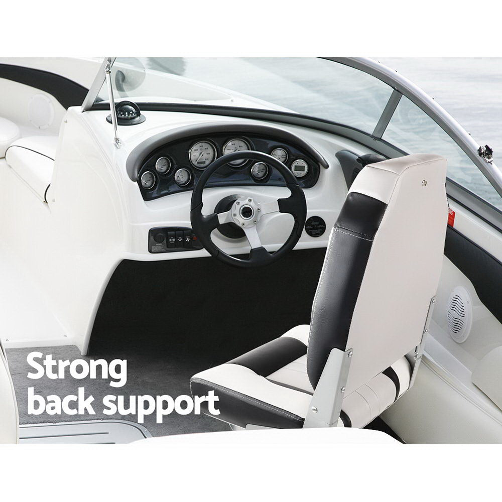 Seamanship 2X Folding Boat Seats – High Back Marine Swivel Chairs 12cm Padde