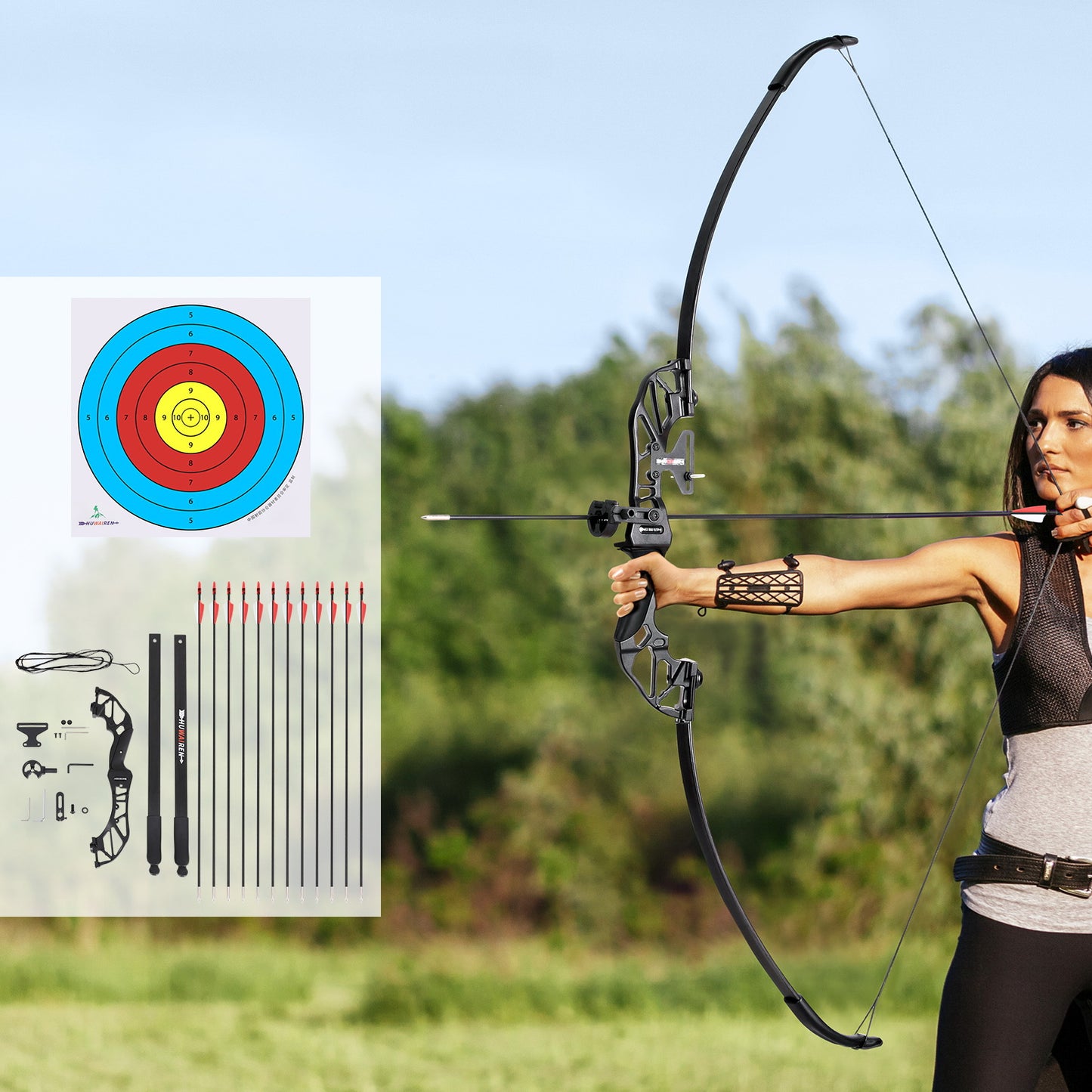 Everfit 55lbs Recurve Bow & Arrow Set – Red Takedown Archery Kit for Beginners & Hunting