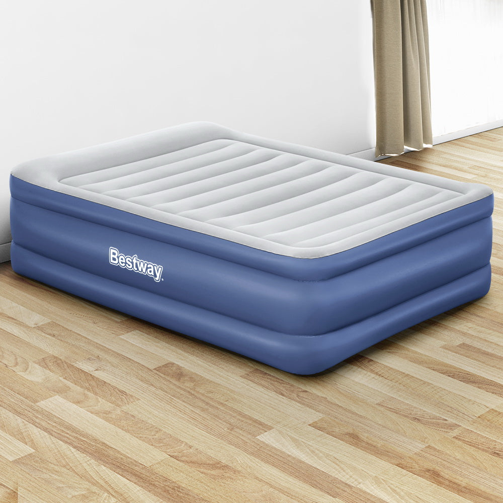 Bestway Queen Inflatable Air Mattress – 61cm Raised Bed for Guests & Camping (Blue)