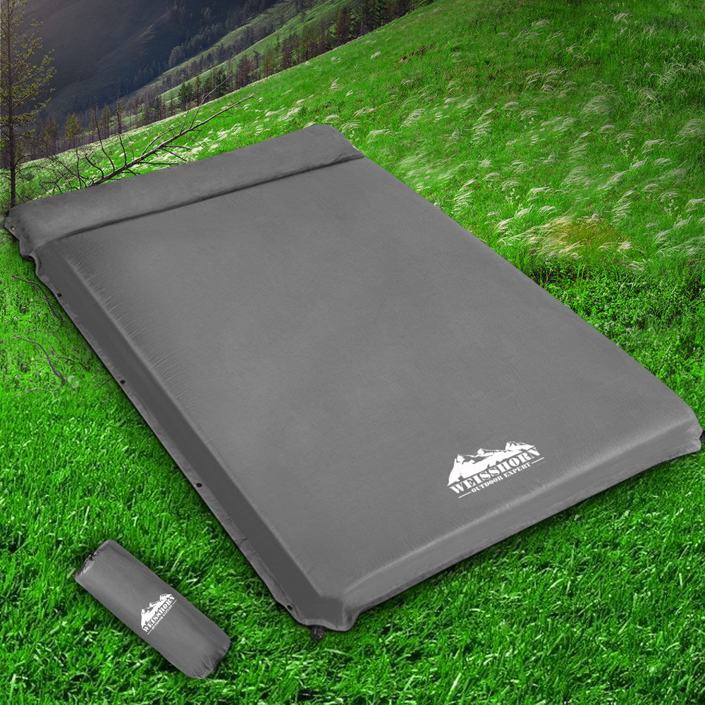 Weisshorn Self Inflating Mattress 10cm Air Bed Double Grey Camping Mat