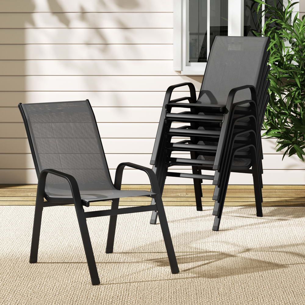 Gardeon 6PC Outdoor Dining Chairs – Grey Stackable Patio Lounge Furniture Set