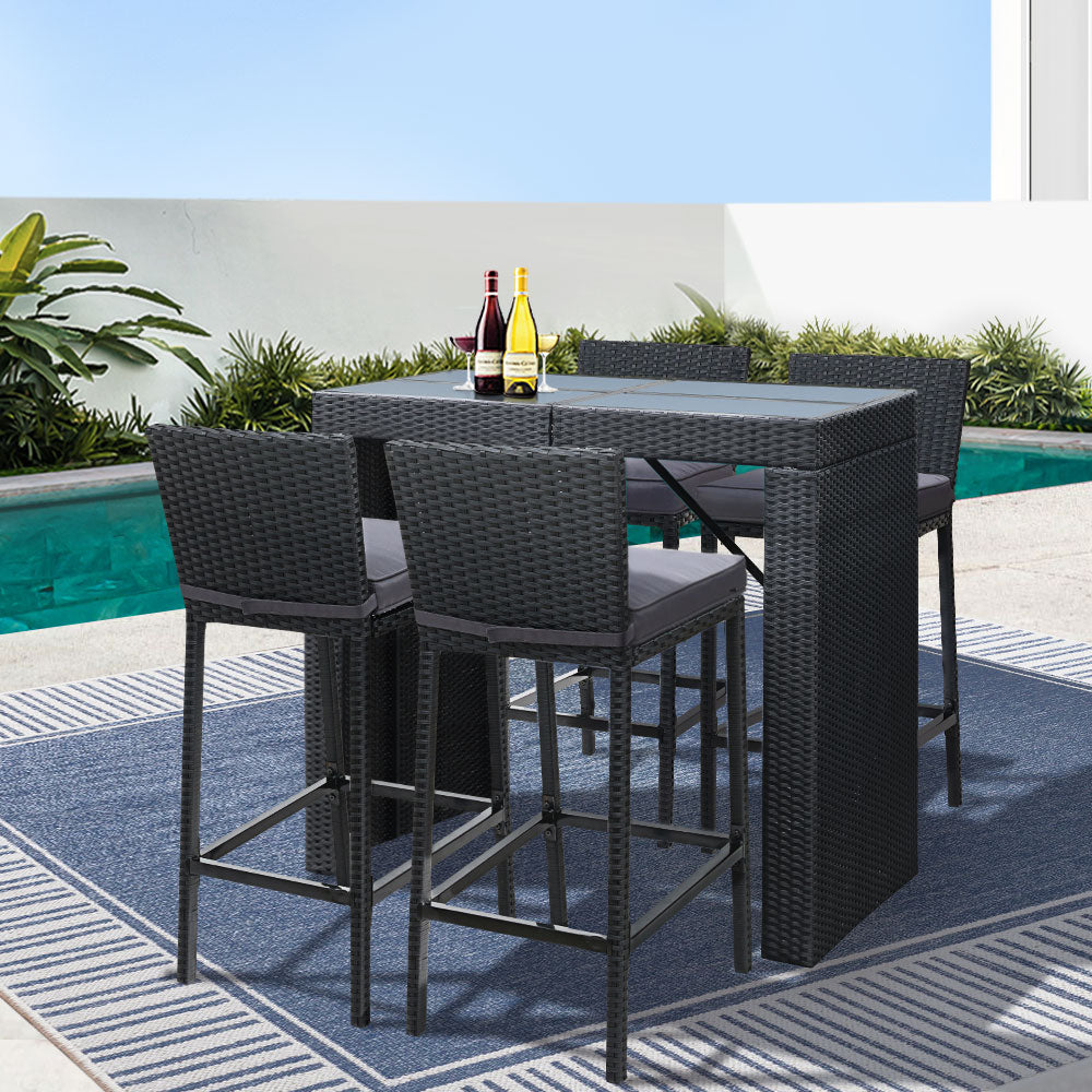 Gardeon 5-Piece Outdoor Bar Set – Wicker Dining Table & Stools Patio Setting