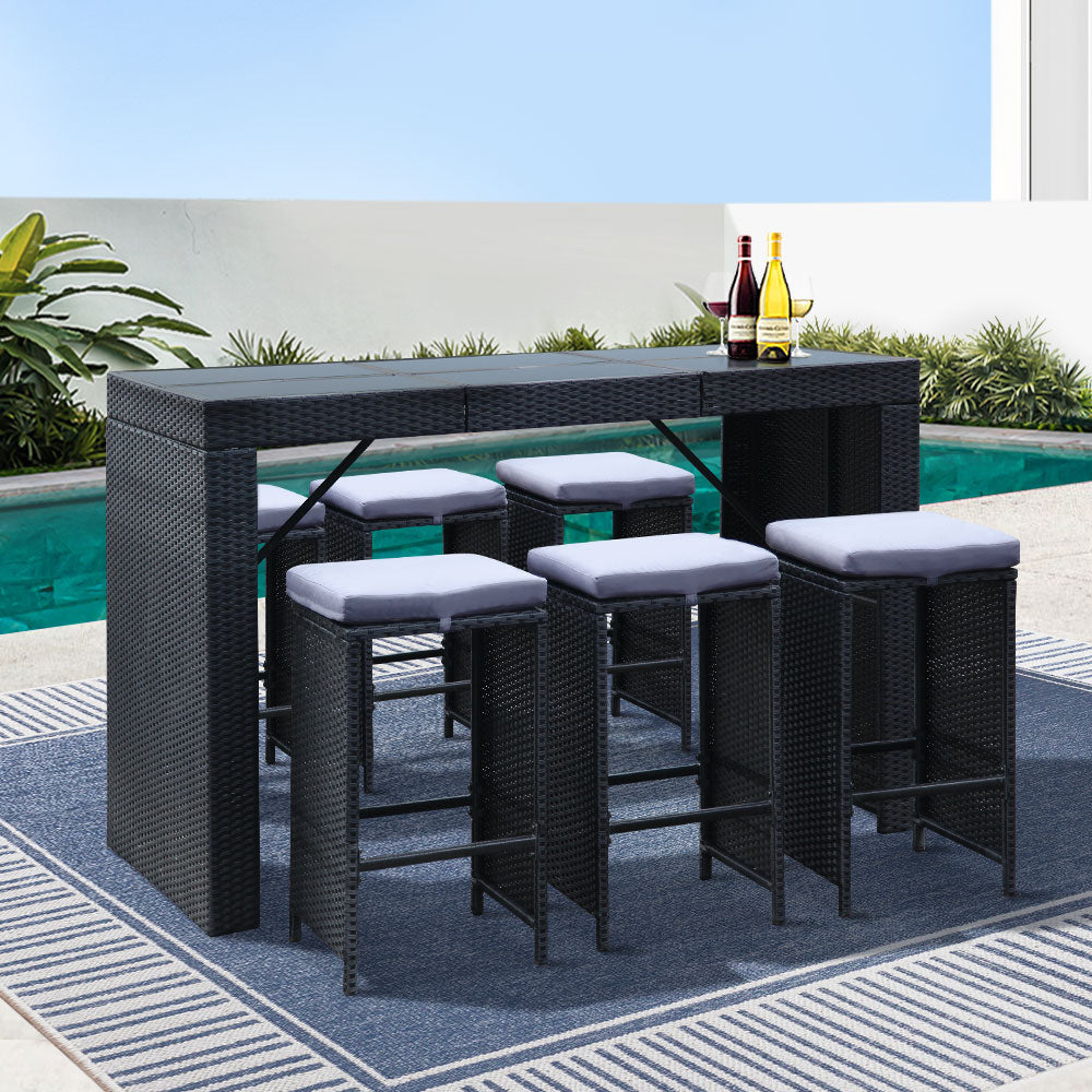 Gardeon 7PC Outdoor Bar Set – Wicker Dining Table & Stools Patio Furniture
