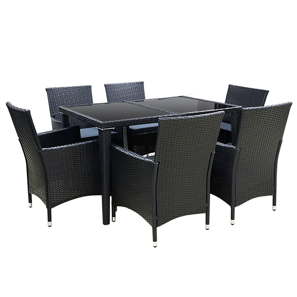 Gardeon 7-Piece Outdoor Dining Set – Black Wicker Lounge Setting for Patio or Garden