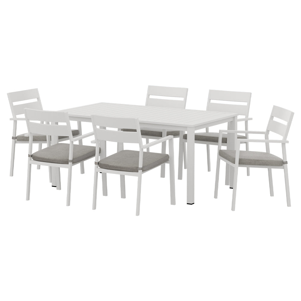 Gardeon 7-Piece Outdoor Dining Set – White Aluminum Table & Chairs Patio Setting