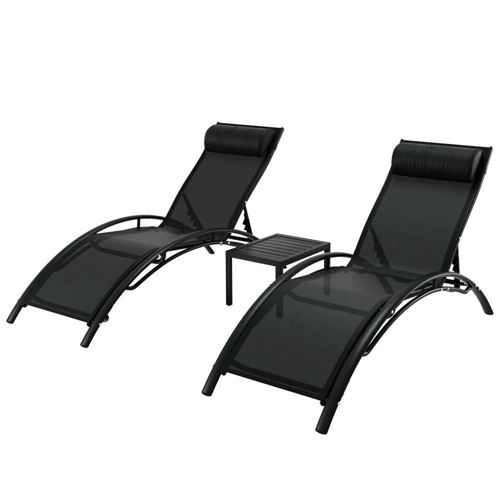 Gardeon 3PC Outdoor Sun Lounge Set – Steel Loungers & Table for Garden & Patio