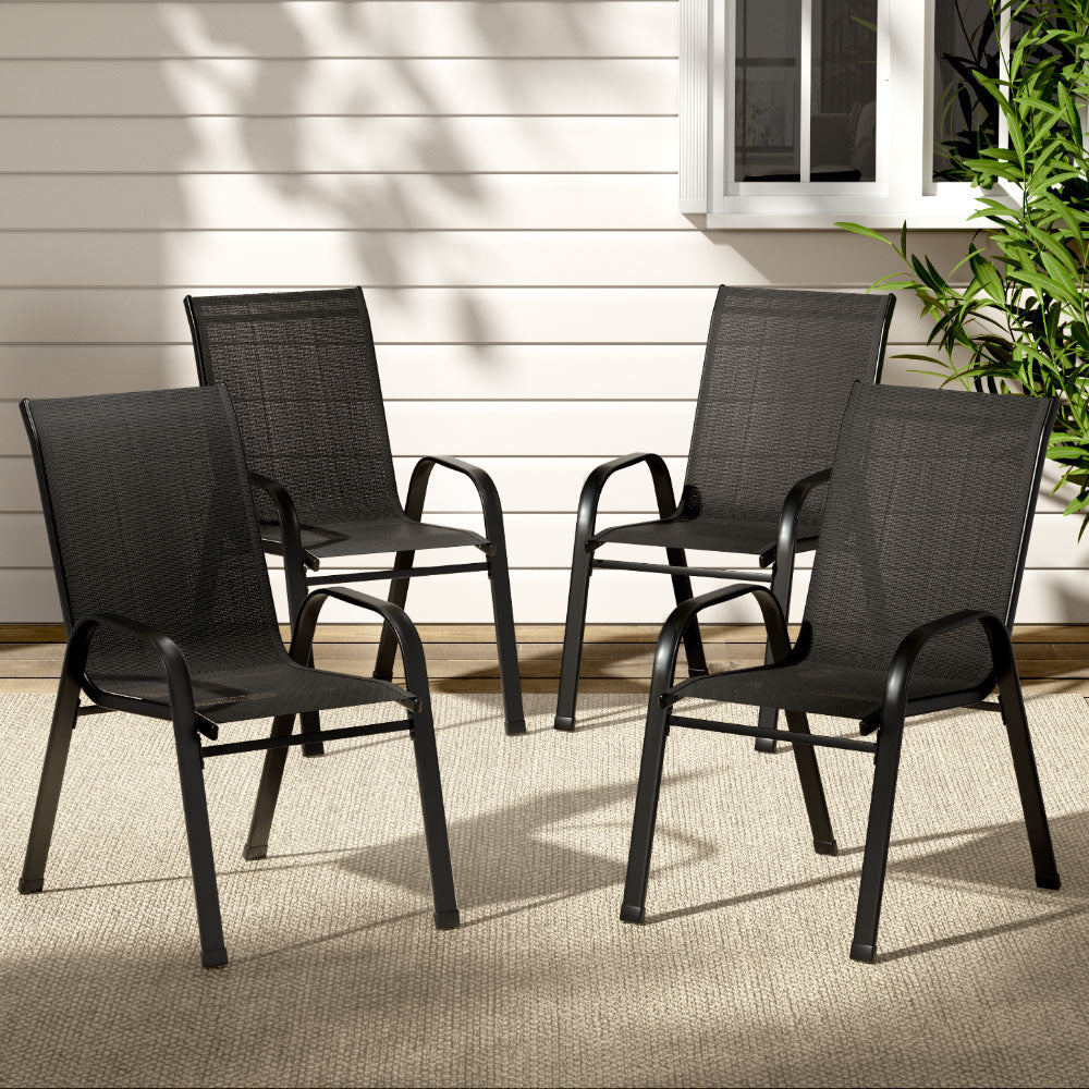 Gardeon 4PC Stackable Outdoor Dining Chairs – Black Patio & Garden Lounge Set