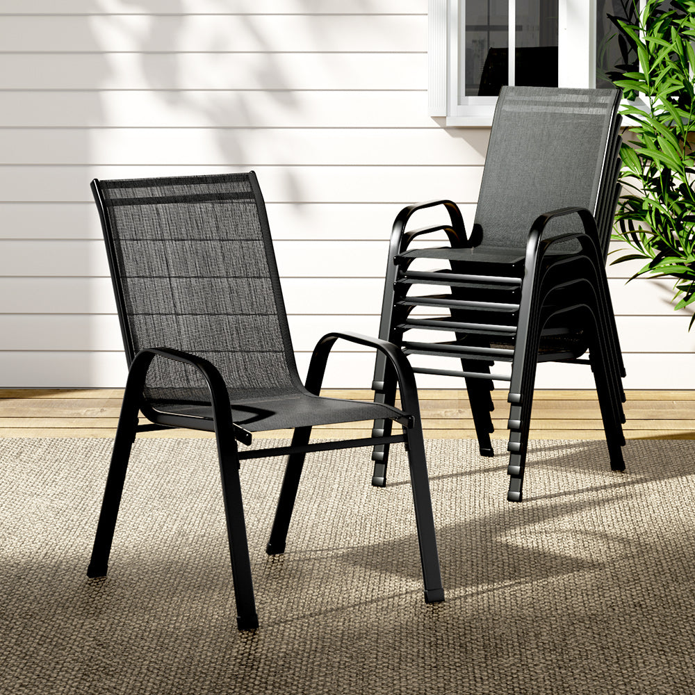 Gardeon 6PC Outdoor Dining Chairs – Stackable Black Patio & Garden Lounge Set