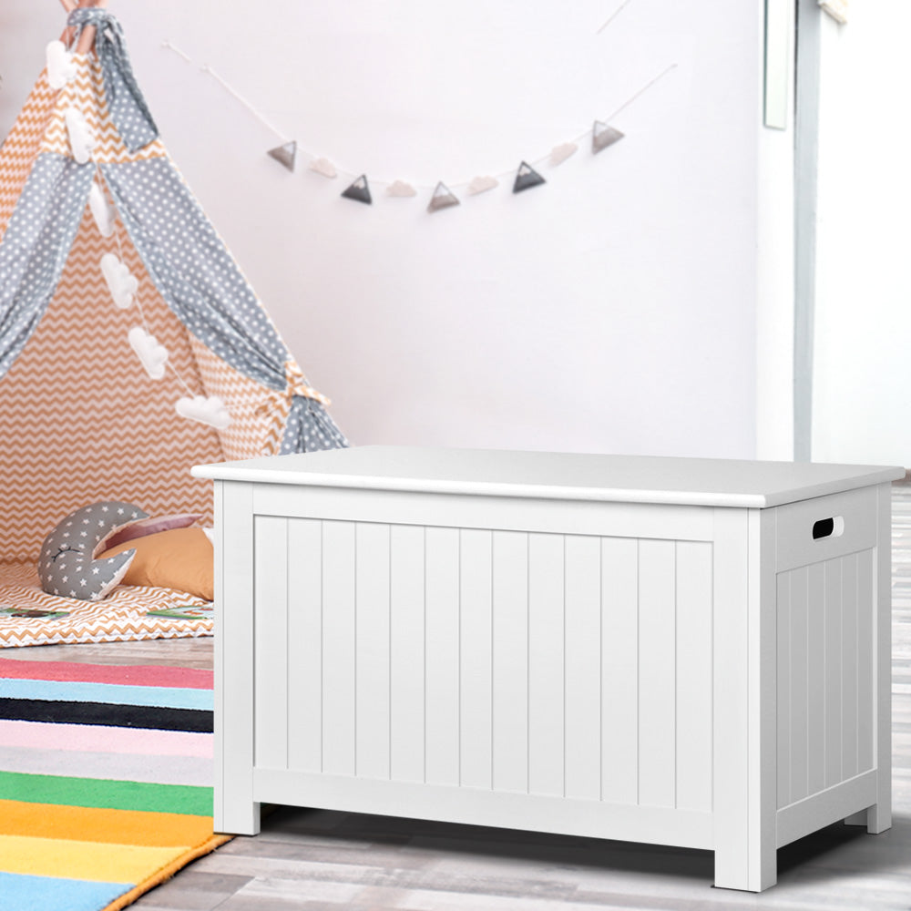 Keezi Kids Toy Storage Chest – White Organizer Box for Toys, Blankets & Clothes