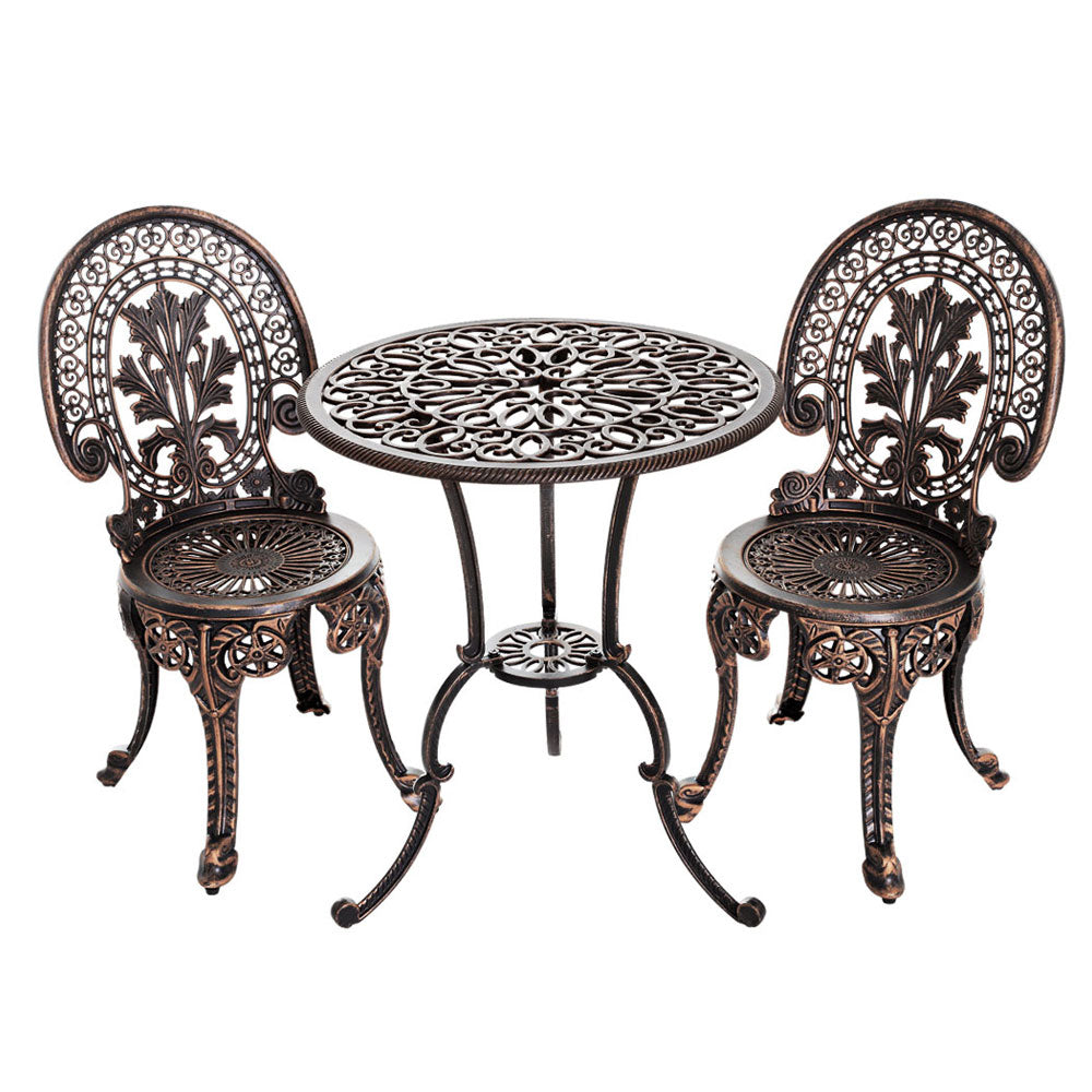 Gardeo 3PC Patio Bistro Set – Bronze Aluminium Outdoor Dining Chairs & Table