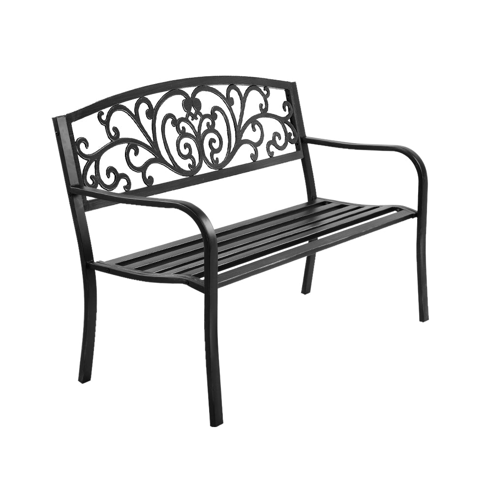 Gardeon 3-Seater Garden Bench – Black Steel Outdoor Park Seat for Patio & Lawn