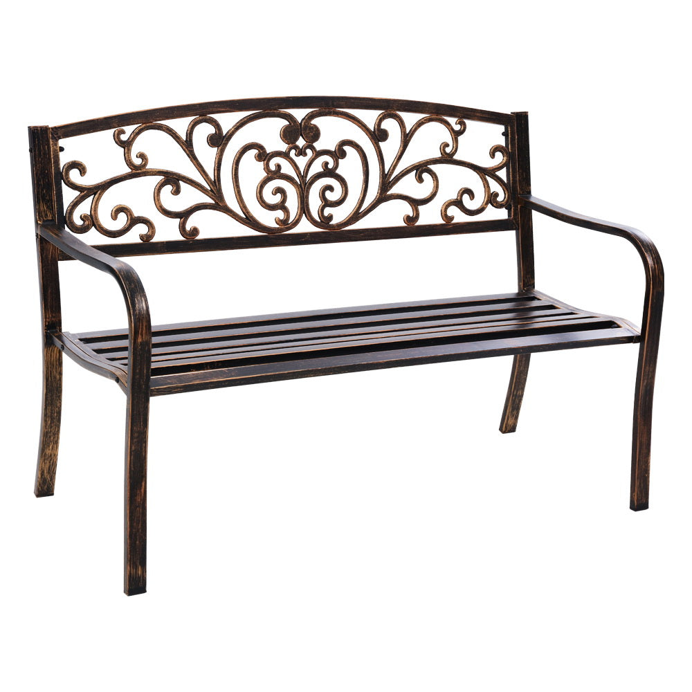 Gardeon 3-Seater Outdoor Garden Bench – Bronze Steel Park Seat for Patio or Yard