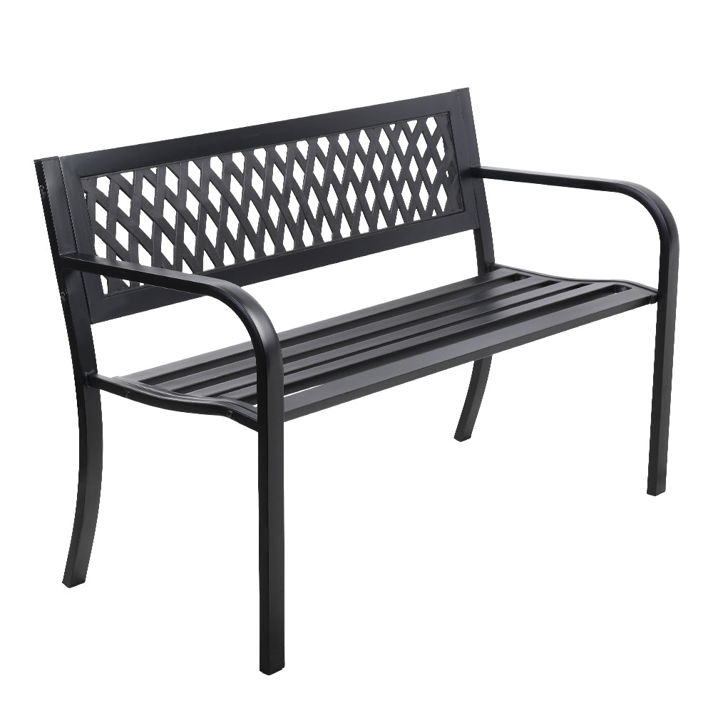 Gardeon Steel Garden Bench – 2-Seater Outdoor Park Seat for Patio (Black)