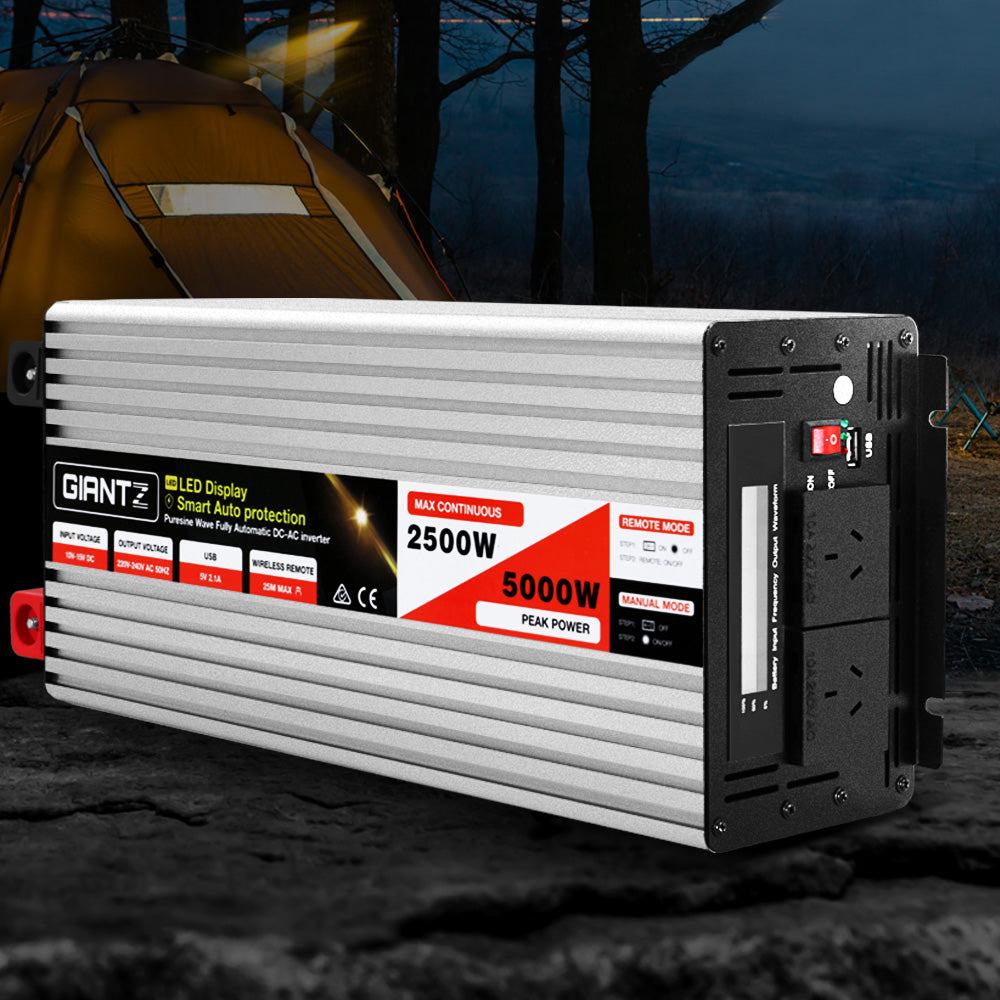 Giantz 2500W/5000W Pure Sine Wave Inverter – 12V to 240V Power Converter for Camping, Car & Boat