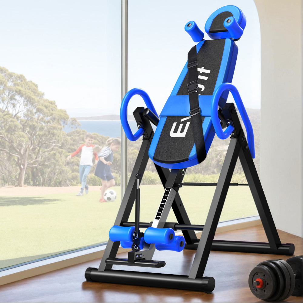 Everfit Inversion Table Gravity Exercise Inverter Back Stretcher Home Gym Blue