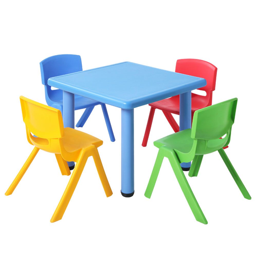 Keezi 5PCS Kids Table and Chairs Set – Plastic Study Desk with 4 Chairs