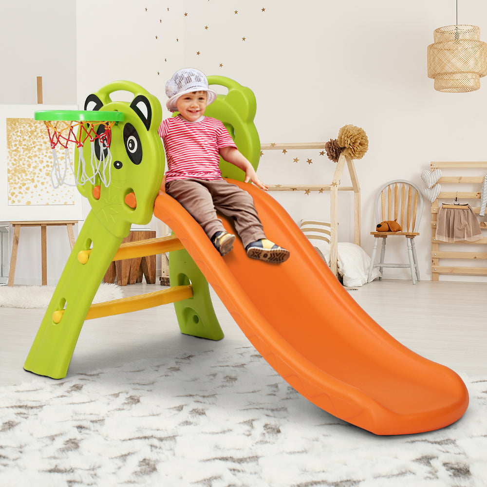Keezi Kids Slide Set – 100cm Orange Playground with Basketball Hoop for Indoor & Outdoor Use