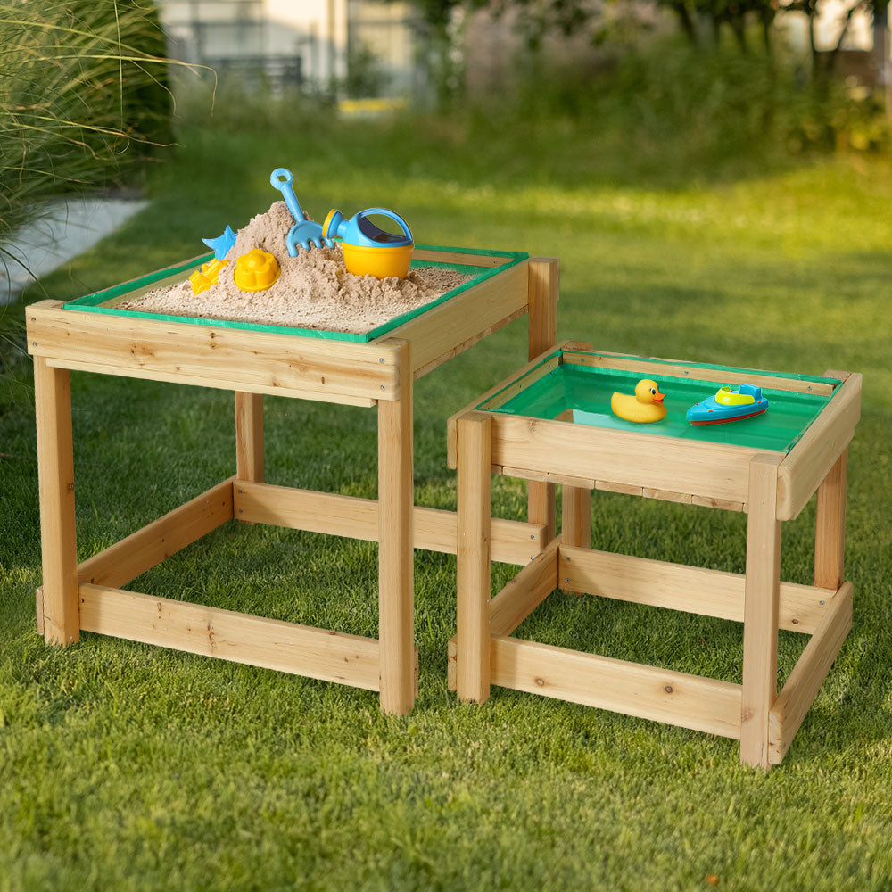 Keezi 101cm Wooden Kids Sandpit – Outdoor Sandbox with Water Table Play Station