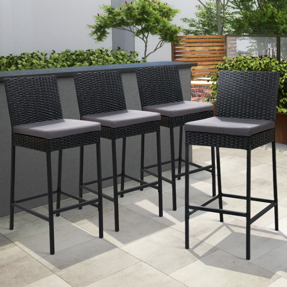 Gardeon 4-Piece Outdoor Bar Stools – Rattan Dining Chair Set for Patio & Bar