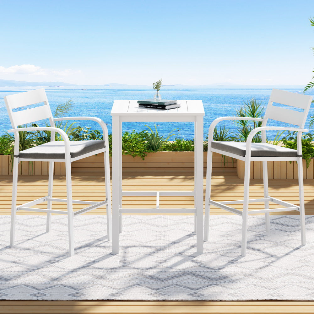 Gardeon 3PC Outdoor Bar Set – Aluminium Bistro Table & Patio Stools
