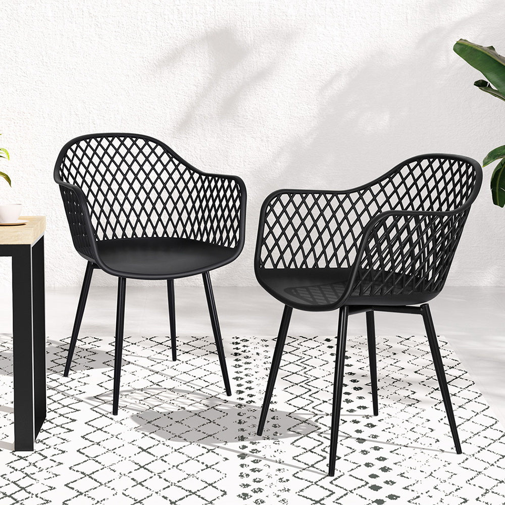 Gardeon 4PC Outdoor Dining Chairs – Black PP Lounge Patio Furniture Set
