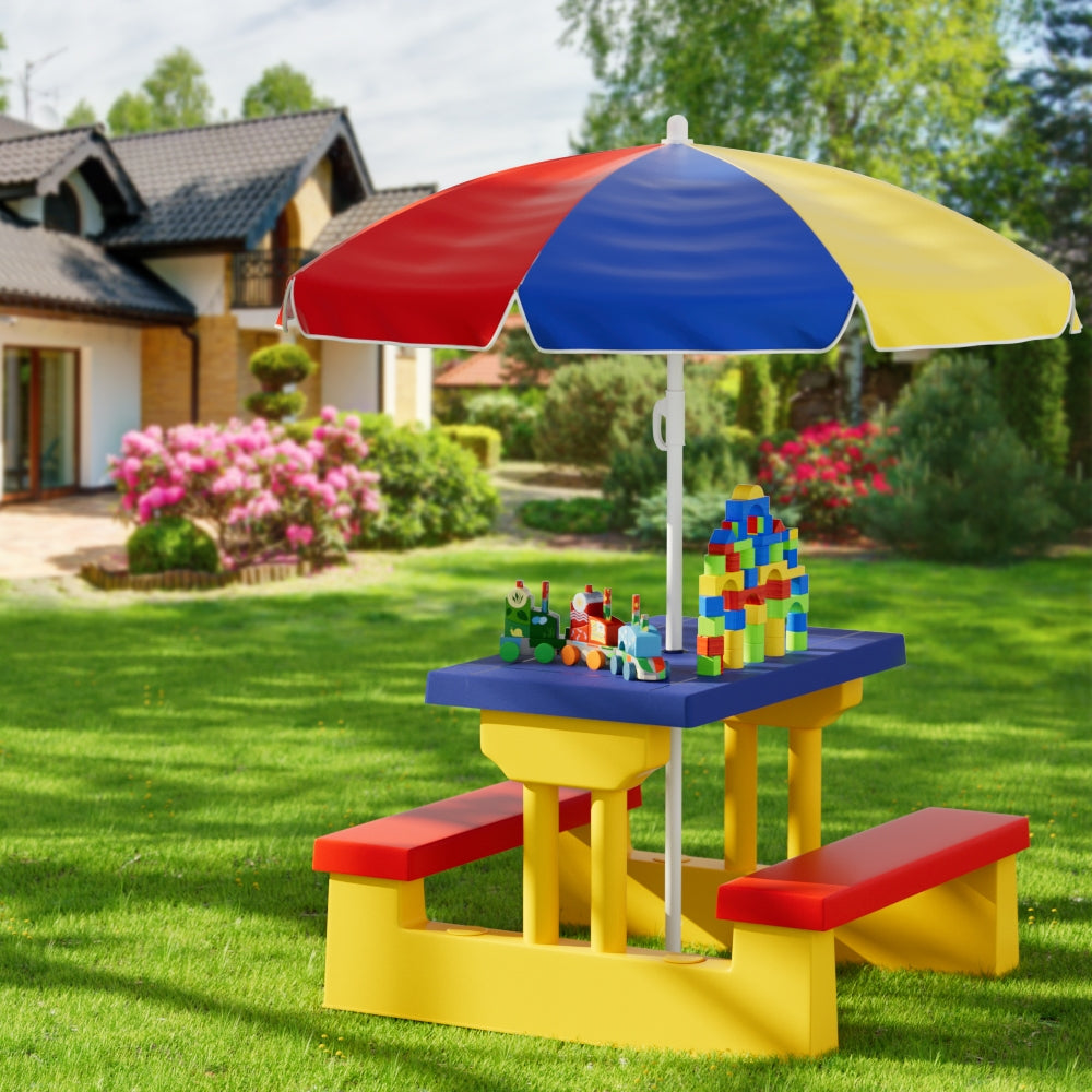 Keezi Kids Outdoor Picnic Table & Bench Set – With Umbrella for Indoor & Garden Use