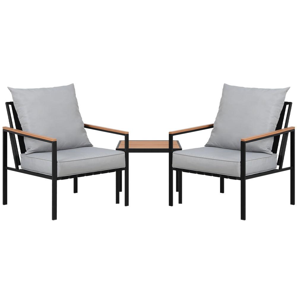 Gardeon 3PC Outdoor Bistro Set – Black Patio Lounge Chairs & Table Setting