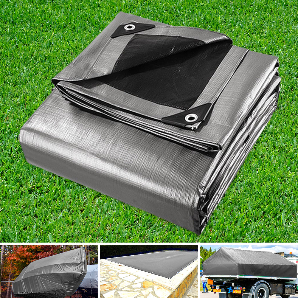 Instahut 6x7.3m Heavy Duty Canvas Tarp Camping Tarpaulin Sun Shade Cover