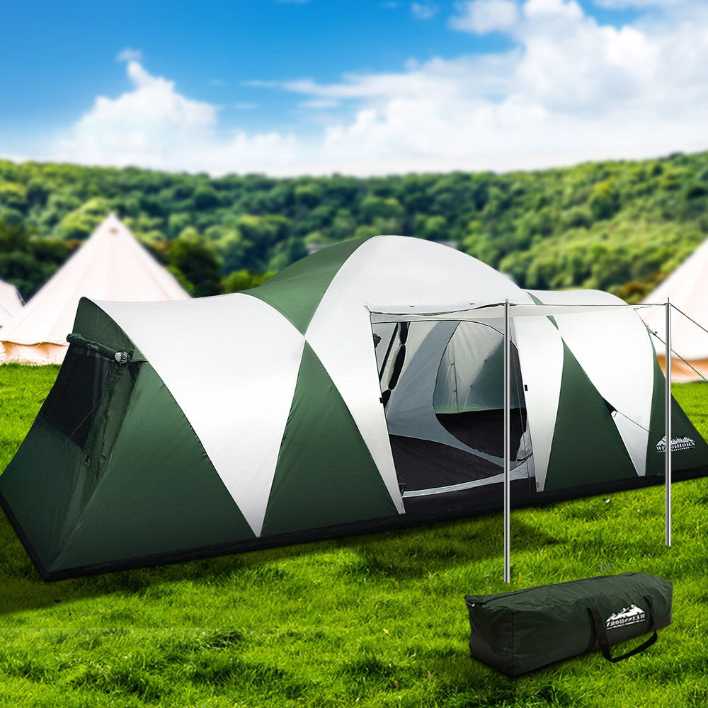 Weisshorn 12-Person Family Camping Tent – 3-Room Hiking & Beach Shelter, Green
