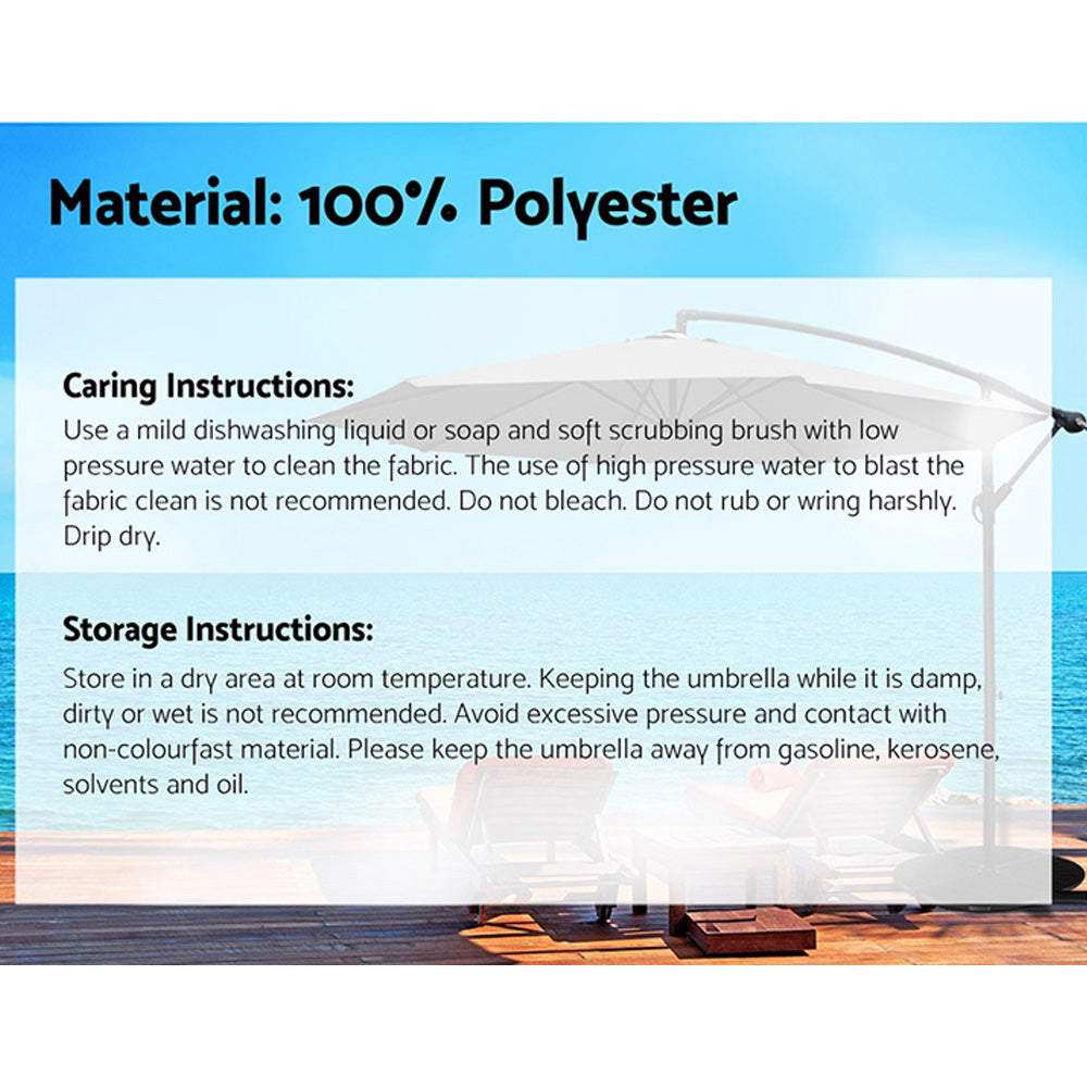 Instahut 3m Cantilever Outdoor Umbrella – Charcoal Shade for Patio, Garden & Beach