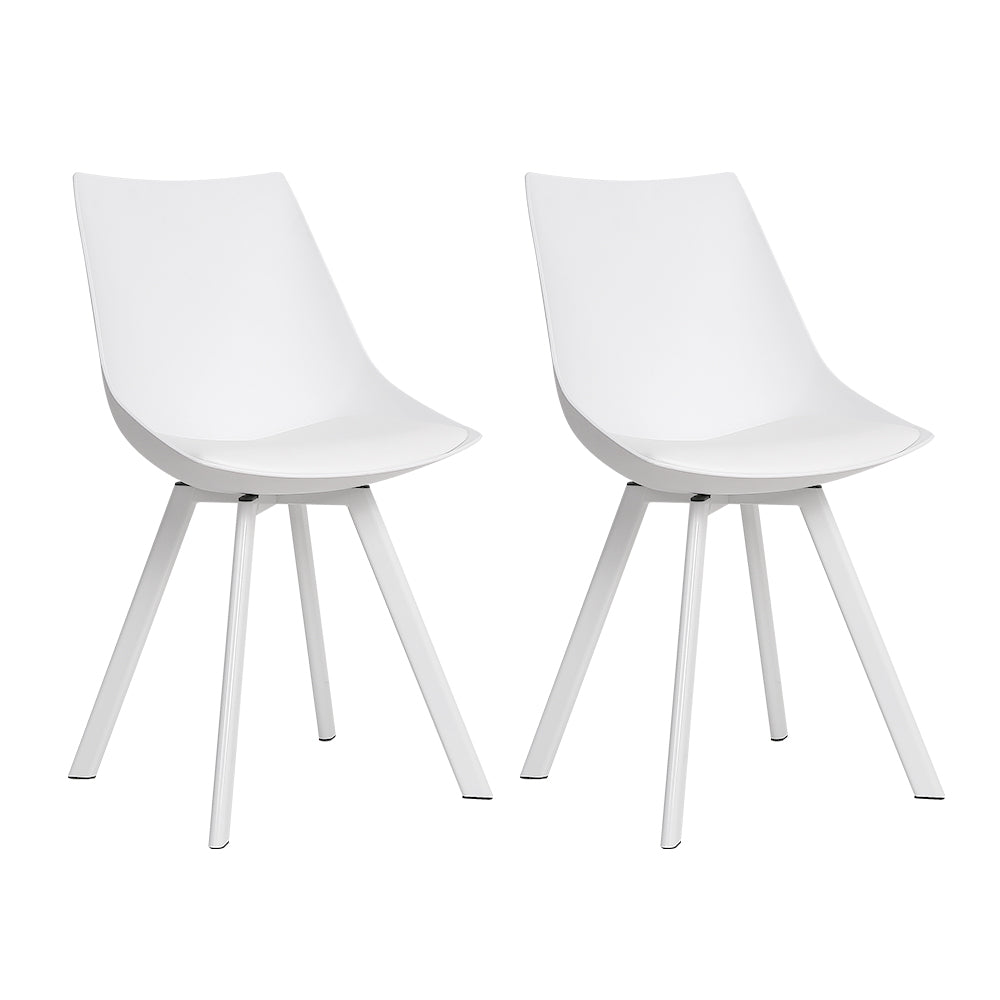 Artiss Set of 2 Dining Chairs – White PU Leather & Plastic with Metal Legs