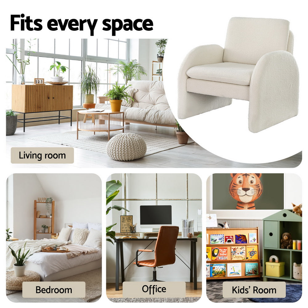 Prestigious Homeware™ Cloud Armchair Accent Chair Lounge Tub Sofa Couch Curved Arm Seat Boucle White