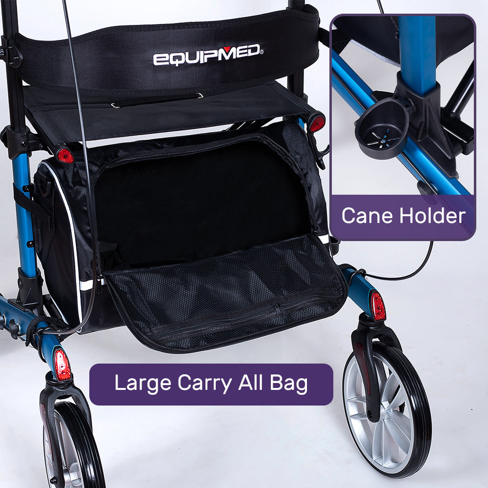 EQUIPMED Upright Rollator Walker with Forearm Support Rests, Mobilty Aid with Seat, Blue