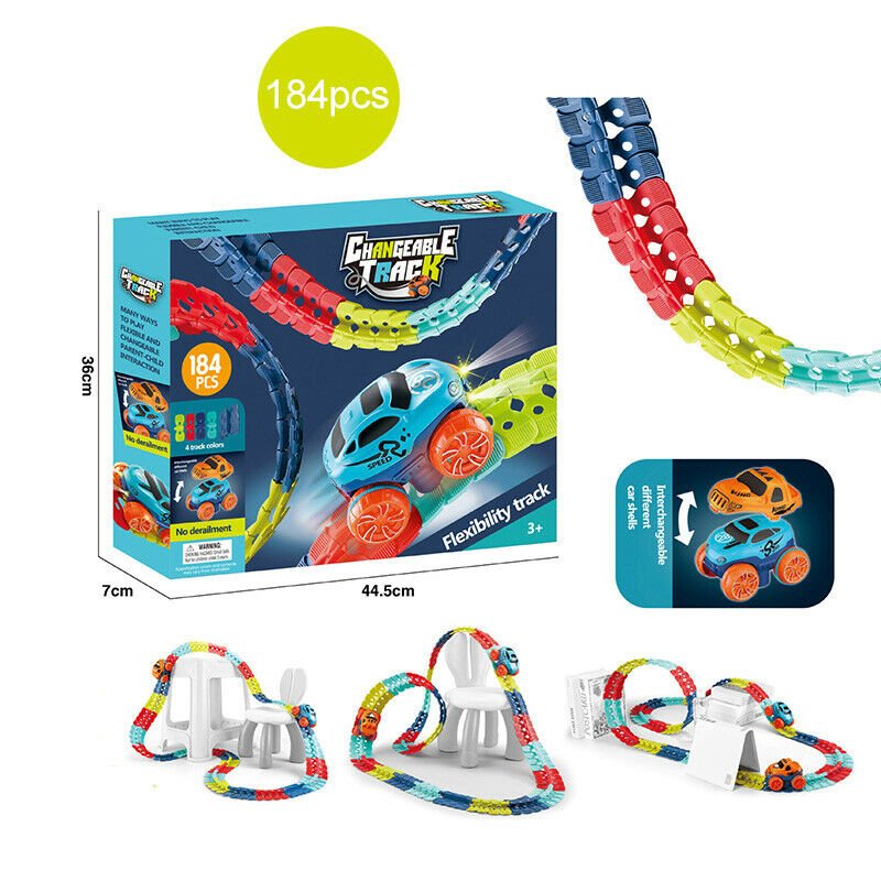 Glow-in-the-Dark Flexible Race Track – 92pcs with LED Light-Up Car