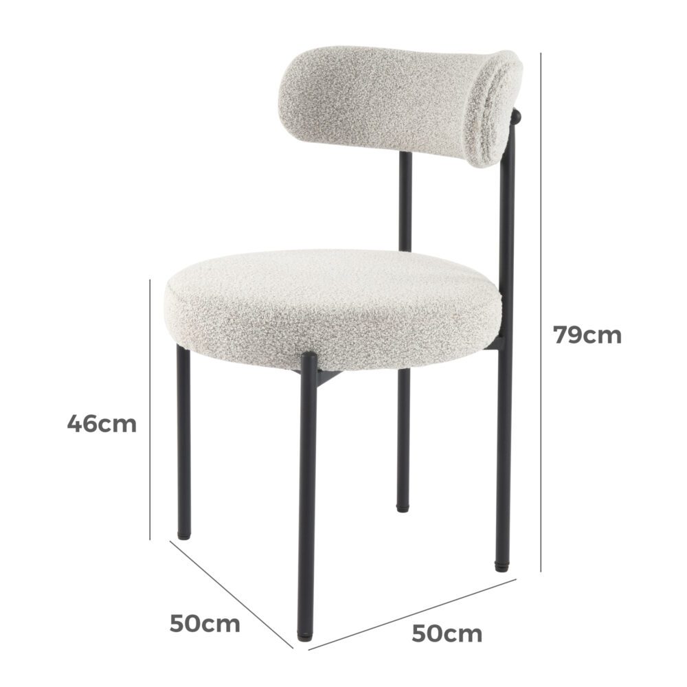 Mila Luxe Boucle Cushioned Elsa Dining Chairs in White Quartz
