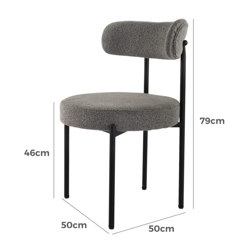 Prestigious Homeware™ Plush Boucle Cushioned Elsa Dining Chairs in Slate Grey