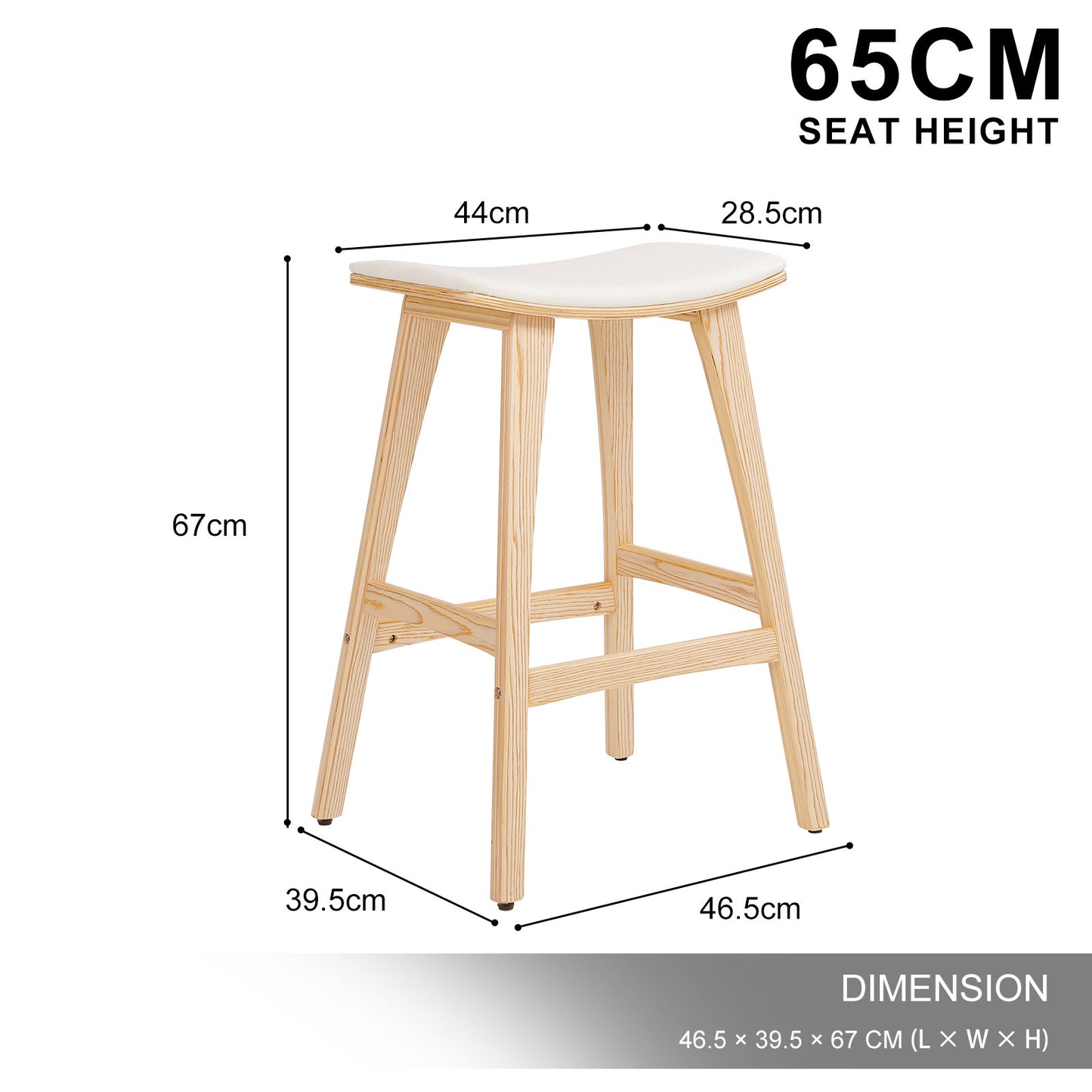 Braneit™ Set of 4 KANSO 65cm Wooden Bar Stools – Beige Padded Fabric Dining Chairs