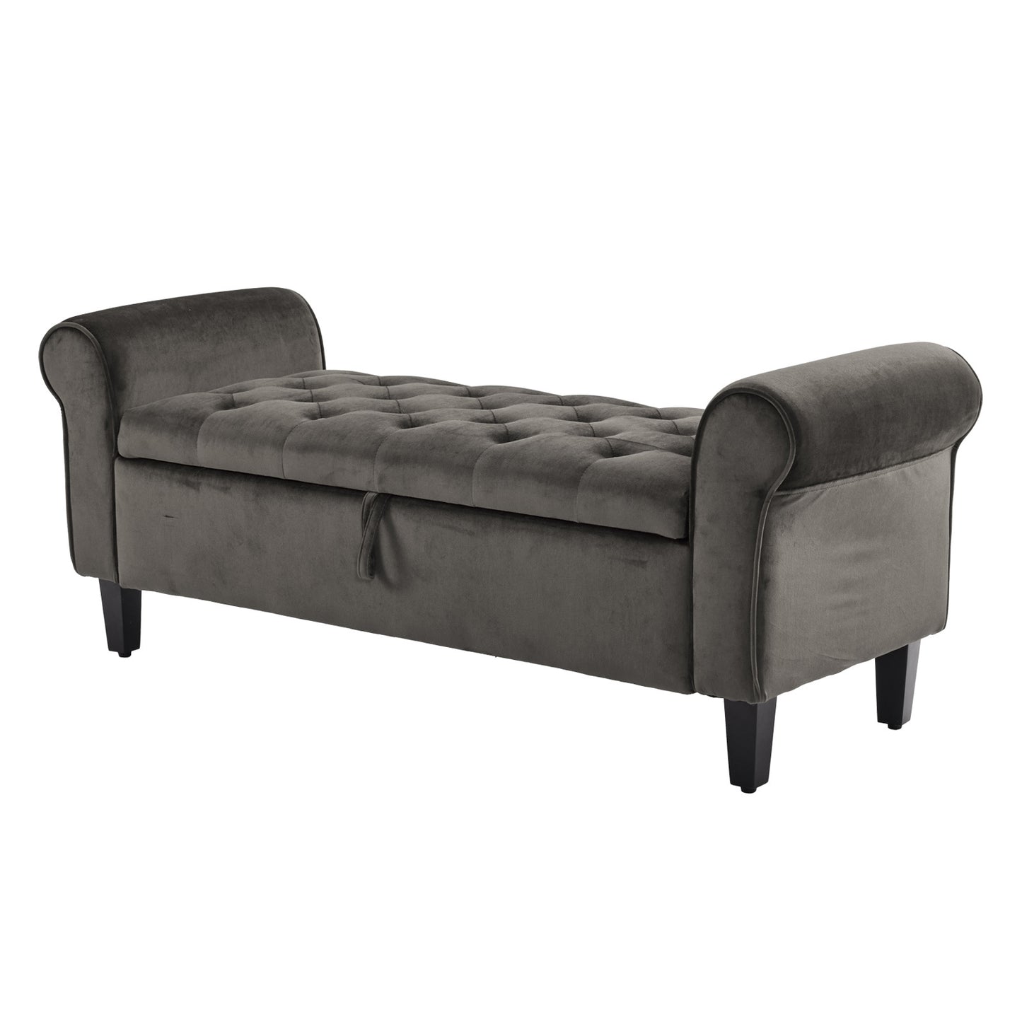 132cm Velvet Storage Ottoman Bench – Grey Upholstered Arm Stool with Hidden Compartment
