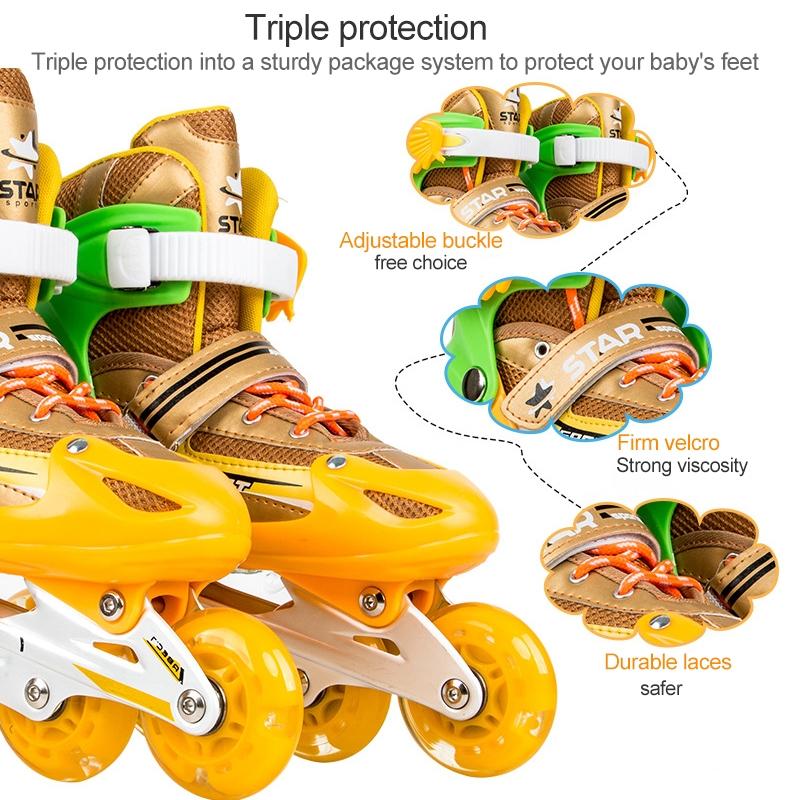 Adjustable Kids Roller Skates Set - Single Flash Wheels - Size s - Red