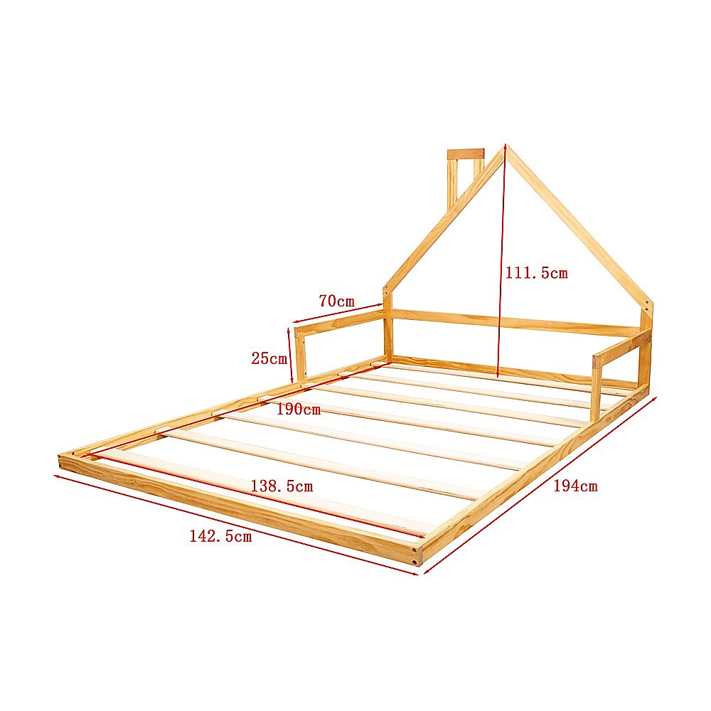 Kids Floor Bed Frame – Pine Wood Montessori House Bed for Toddlers