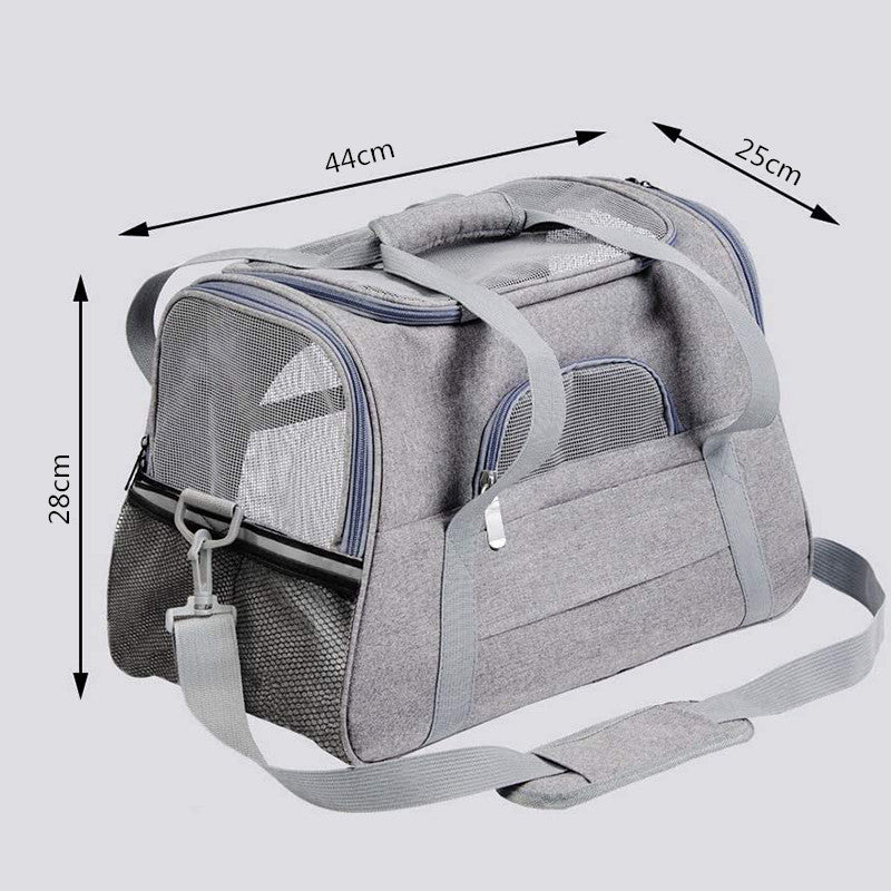 Portable Pet Bag for Small Dogs and Cats - Light blue Travel Tote with Pet Mat (44x25x28cm)