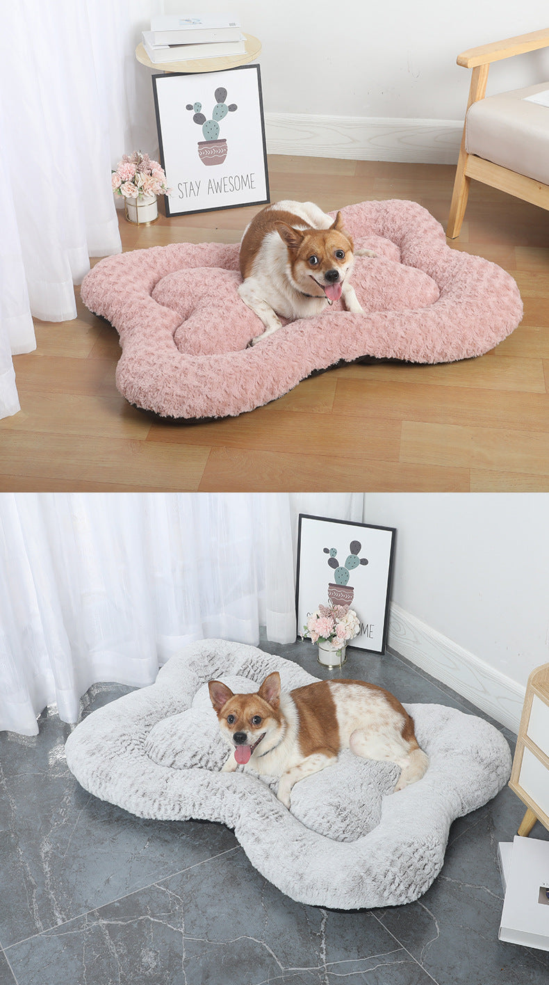 M Gold Rose Velvet Fish Scale Pet Bed - Creative Bone-Shaped Soft and Cozy Dog & Cat Nest
