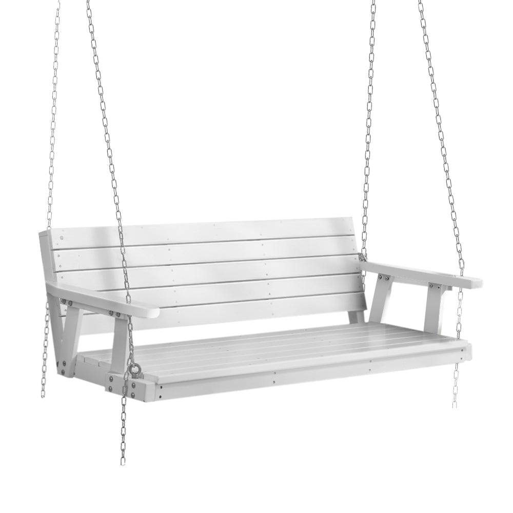 Gardeon 3-Seater Porch Swing Chair – White Wooden Outdoor Bench with Hanging Chain
