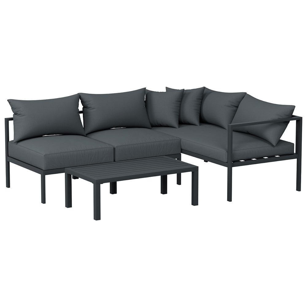 Gardeon | 4PC Outdoor Sofa Set – Charcoal Aluminium Patio Furniture for 4 Seater Lounge