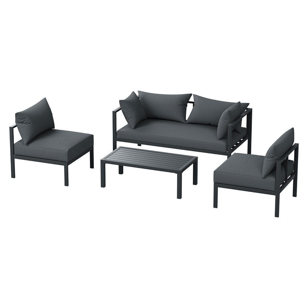 Gardeon | 4PC Outdoor Sofa Set – Charcoal Aluminium Patio Furniture for 4 Seater Lounge