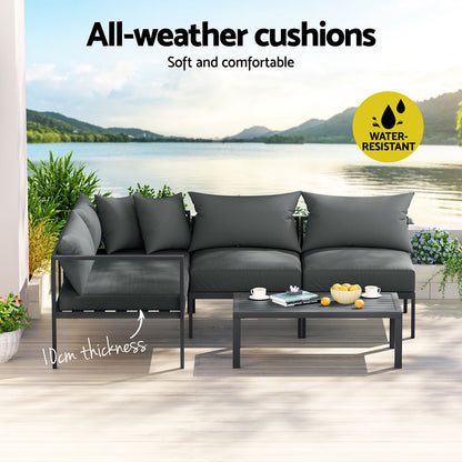Gardeon | 4PC Outdoor Sofa Set – Charcoal Aluminium Patio Furniture for 4 Seater Lounge