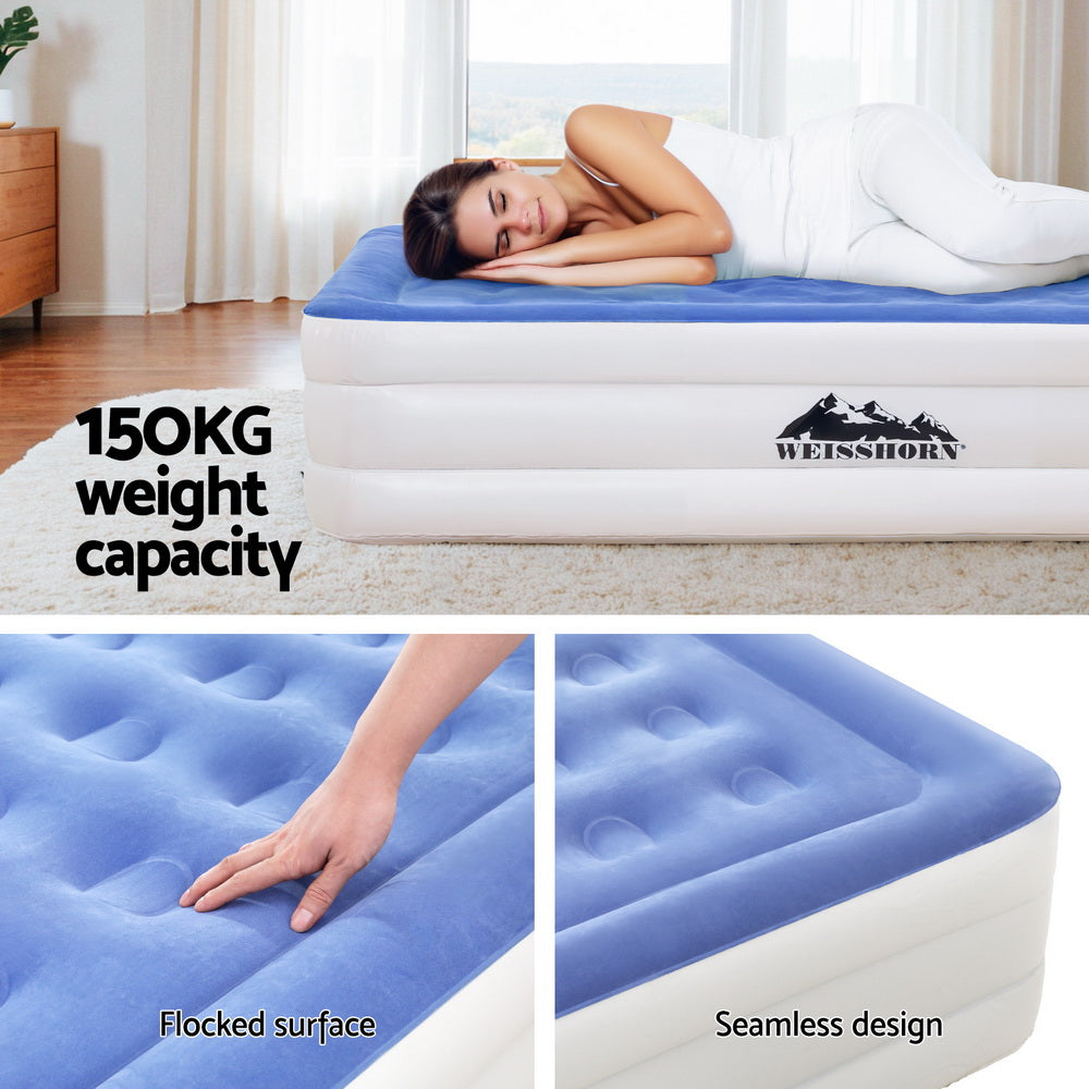 Weisshorn Air Mattress Single Inflatable Bed 46cm Cube Airbed Camping Guest